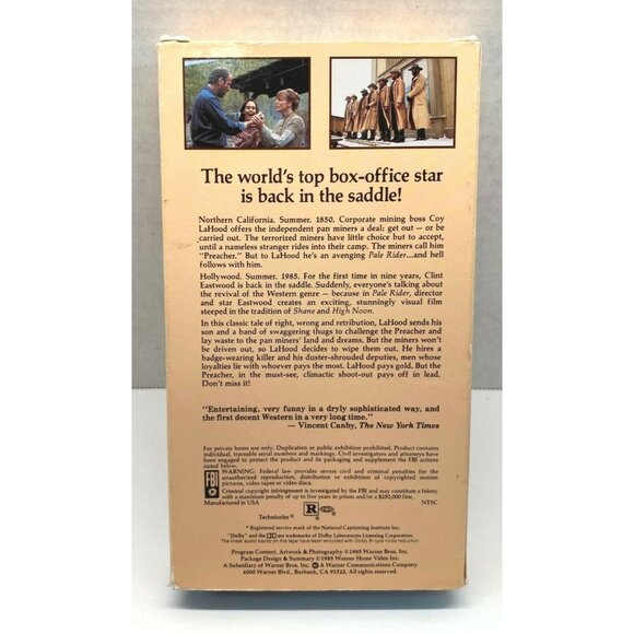 Pale Rider Clint Eastwood VHS Western Video Tape 1985 Wild West Cowboy - Picture 2 of 6